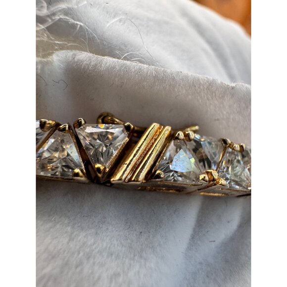 Cubic Zirconia Sterling Silver Gold-Plated Tennis Bracelet Elegant Design 7.5” W - Picture 3 of 9